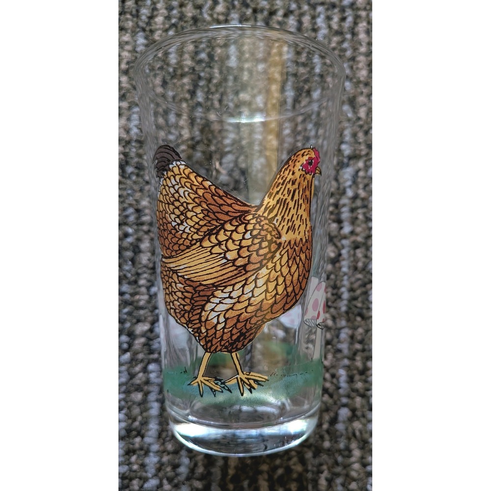 Rare Anthropologie Molly Hatch Juice Glass Cottagecore Farm Whimsy Hen Mushroom